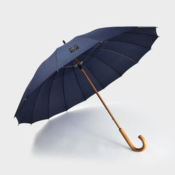 Sturdy wind resistant 23inch custom logo print wood j handle stick straight wooden umbrella