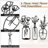 Paintings 3pcs Metal Flower Wall Decor Minimalist Vase Wall Art Black Tulip Wire Iron Decor