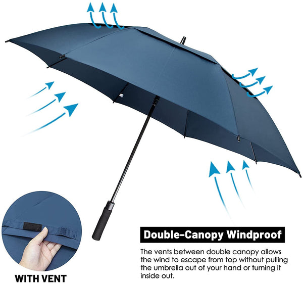 Wholesale Double Canopy Vented Windproof Umbrella Automatic Open Straight Golf Umbrella