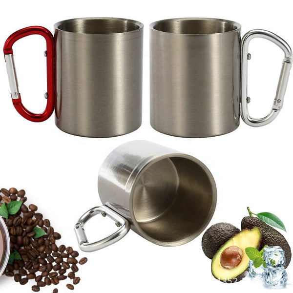 Custom printing camper sublimation handle religious mugs stainless steel cup campfire camping metal carabiner mug
