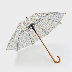 Sturdy wind resistant 23inch custom logo print wood j handle stick straight wooden umbrella