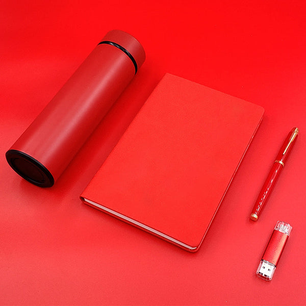 Custom Logo Promotion Marketing USB Matte Black Tumbler Notebook And Pen Gift Set Items