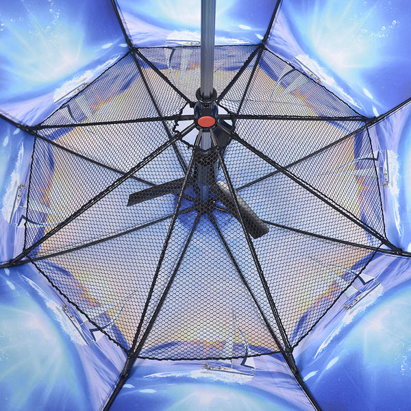 Cool Summer UV Protection Large Size Electric Straight Golf Fan Umbrella with Water Spray