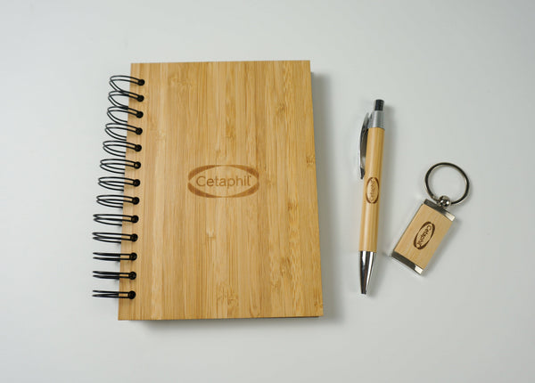 New design Custom Keytag key Ring Pen Bamboo Notebook Business Stationary Gift Set