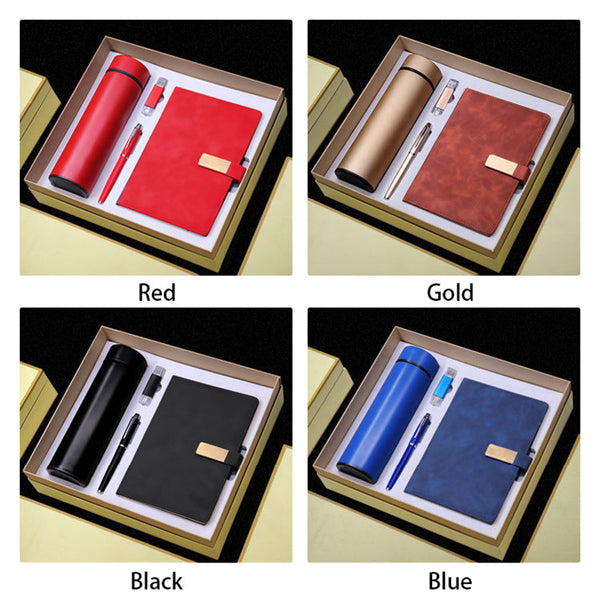 Promotional business branded items custom stainless steel vacuum flask notebook smart flask customer gift set