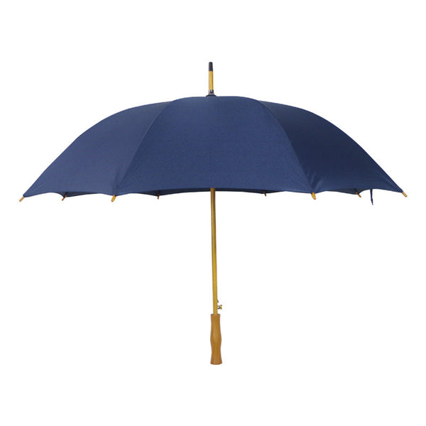 Sturdy wind resistant 23inch custom logo print wood j handle stick straight wooden umbrella