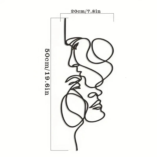 Metal Wall Art Minimalist - Facial Line Wall Decor Abstract Black Iron Sculpture for Modern Home Hanging Iron Decor