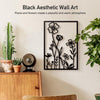 Sokurdeg Black Metal Flowers Wall Decor, Minimalist Floral Wall Hanging Art, Black Abstract Line Wall Art Sculptures for Bedroom Bathroom Living Room (4 Pcs, 12 x 17 in)
