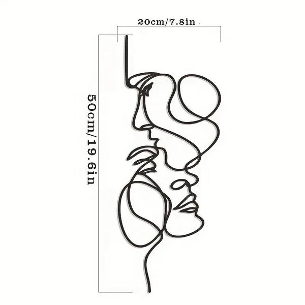 Metal Wall Art Minimalist - Facial Line Wall Decor Abstract Black Iron Sculpture for Modern Home Hanging Iron Decor