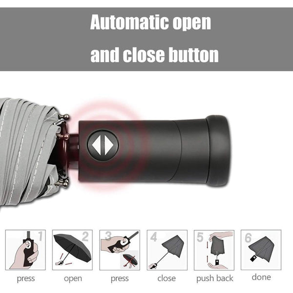 Lightweight Compact Automatic Folding Umbrella with 180 Rotating LED Flashlight Travel Umbrella