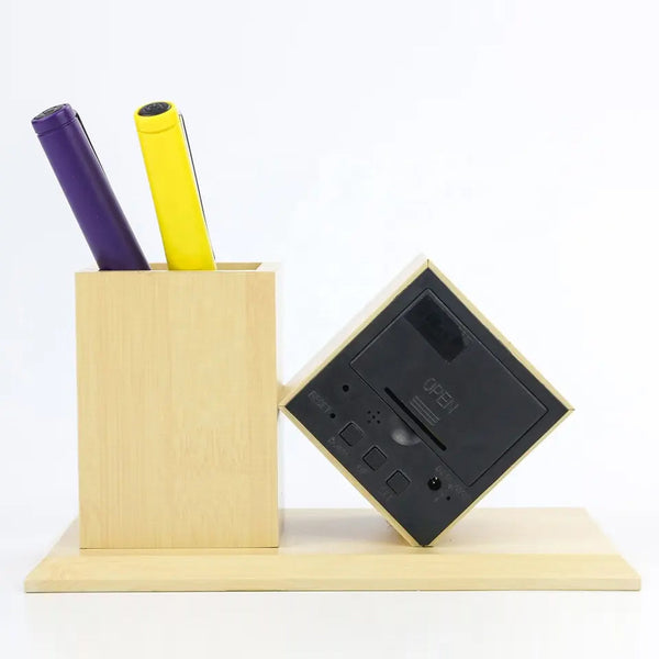 Desk Table Alarm Wooden LED Clock with Pen Holder