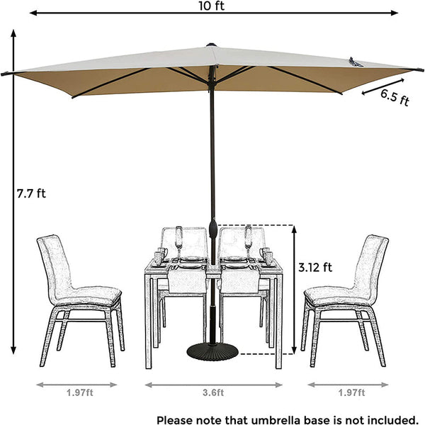 6.5 x 10ft Rectangular Patio Umbrella Outdoor Market Table Umbrella with Push Button TiltBeach Umbrella with Push Button Tilt