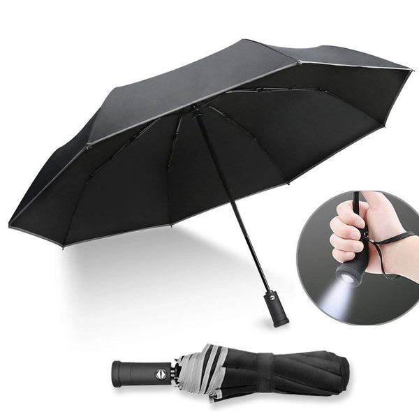 Lightweight Compact Automatic Folding Umbrella with 180 Rotating LED Flashlight Travel Umbrella
