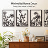 Sokurdeg Black Metal Flowers Wall Decor, Minimalist Floral Wall Hanging Art, Black Abstract Line Wall Art Sculptures for Bedroom Bathroom Living Room (4 Pcs, 12 x 17 in)