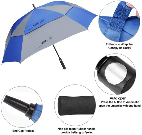 Wholesale Double Canopy Vented Windproof Umbrella Automatic Open Straight Golf Umbrella