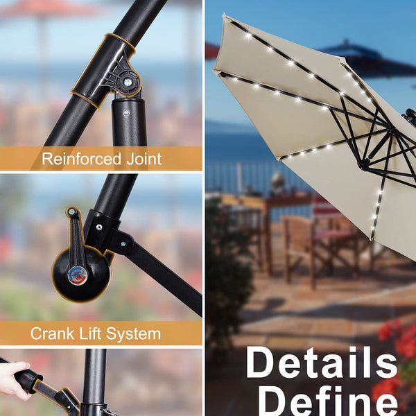 Beach Umbrella With Custom Logo 10FT Outdoor Patio Umbrellas & Bases With LED Lights