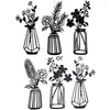 Decorative Figurines 3 Pcs Metal Flower Wall Iron Decor Vase Art Black Wire Floral Sculpture For Living Room