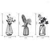 Decorative Figurines 3 Pcs Metal Flower Wall Iron Decor Vase Art Black Wire Floral Sculpture For Living Room