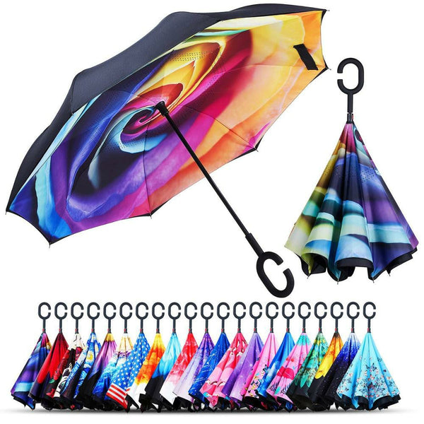 Wholesale Custom C Handle Windproof Reverse Invert Umbrella Double Layer Umbrella