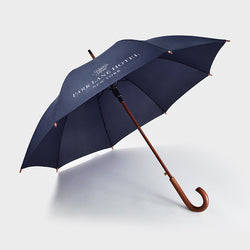 Sturdy wind resistant 23inch custom logo print wood j handle stick straight wooden umbrella