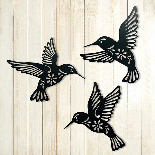 3pc Black Metal Hummingbird Wall Iron Decor Hollow Art Bird Sculpture Ornament Waterproof Hanging Figurines Garden Home
