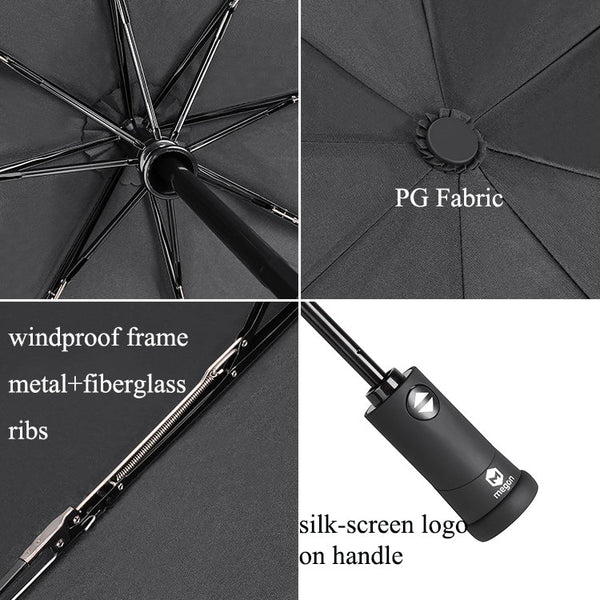 Lightweight Compact Travel Automatic Open Close Torch Handle LED Flashlight Folding Umbrella