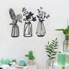 Decorative Figurines 3 Pcs Metal Flower Wall Iron Decor Vase Art Black Wire Floral Sculpture For Living Room