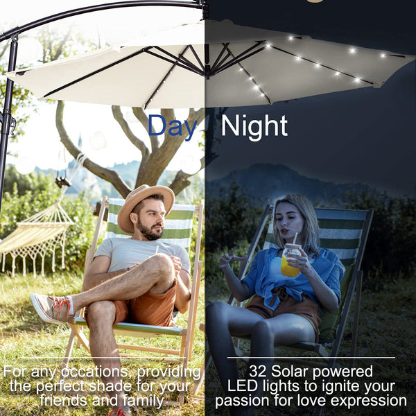 Beach Umbrella With Custom Logo 10FT Outdoor Patio Umbrellas & Bases With LED Lights