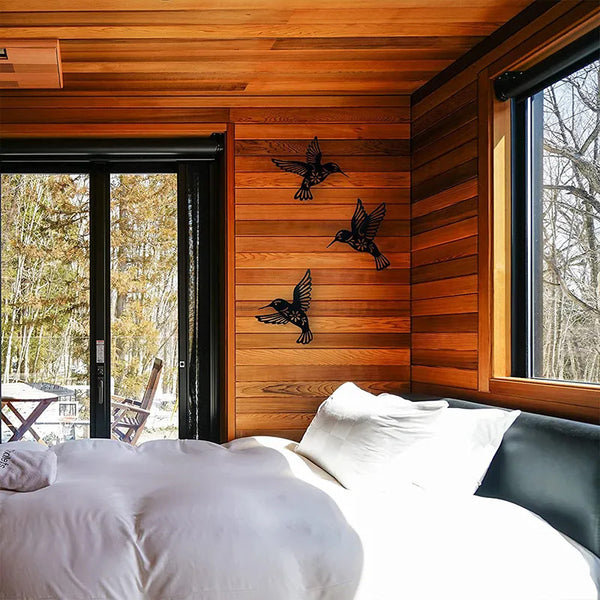 3pc Black Metal Hummingbird Wall Iron Decor Hollow Art Bird Sculpture Ornament Waterproof Hanging Figurines Garden Home