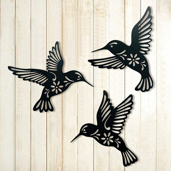 3pc Black Metal Hummingbird Wall Iron Decor Hollow Art Bird Sculpture Ornament Waterproof Hanging Figurines Garden Home