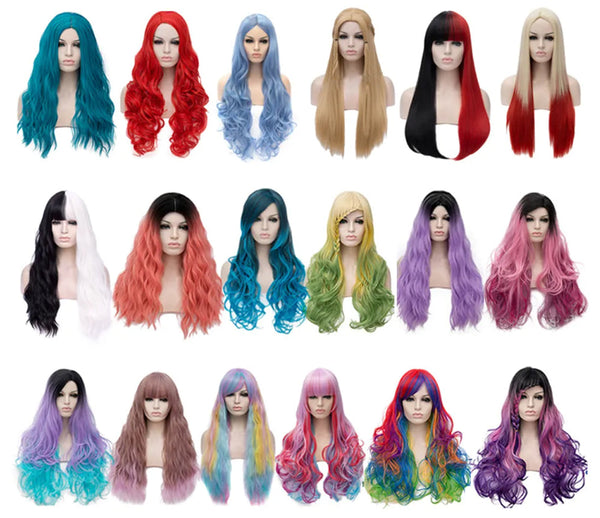 Party Women Curly Half Black White Hair Cosplay Wig Halloween Synthetic Cosplay Wig