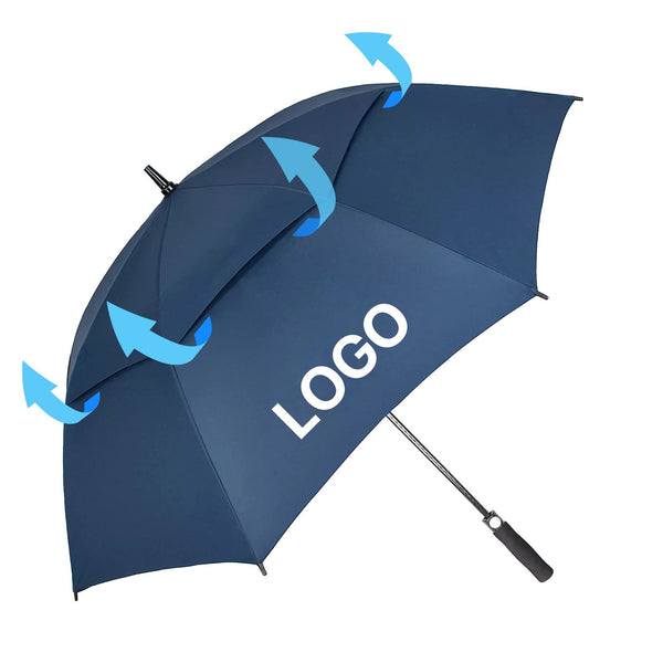 Wholesale Double Canopy Vented Windproof Umbrella Automatic Open Straight Golf Umbrella