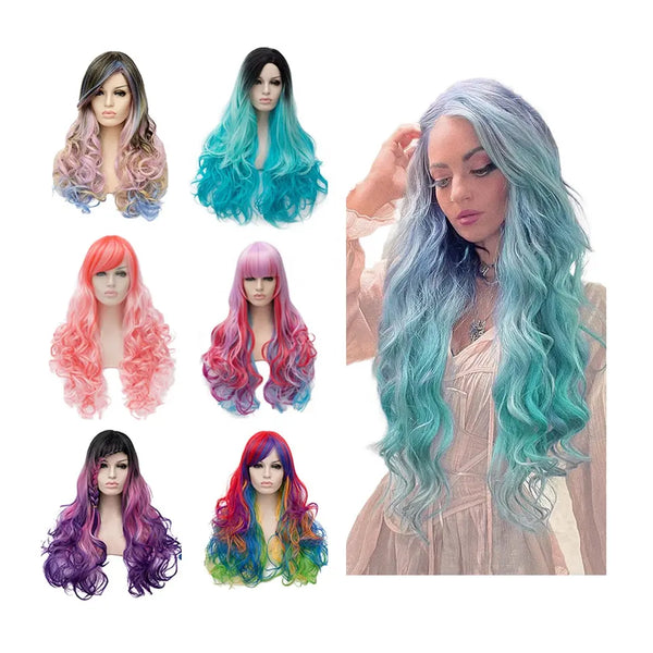 Party Women Curly Half Black White Hair Cosplay Wig Halloween Synthetic Cosplay Wig