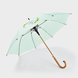 Sturdy wind resistant 23inch custom logo print wood j handle stick straight wooden umbrella
