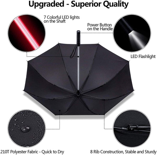 Outdoor LED Rain Cover Night LED Flashlight Polyester Rain Umbrellas