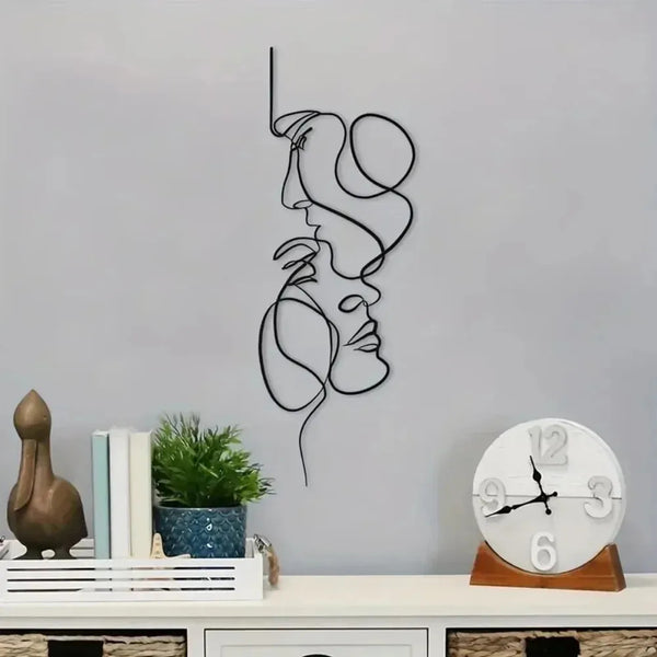 Metal Wall Art Minimalist - Facial Line Wall Decor Abstract Black Iron Sculpture for Modern Home Hanging Iron Decor