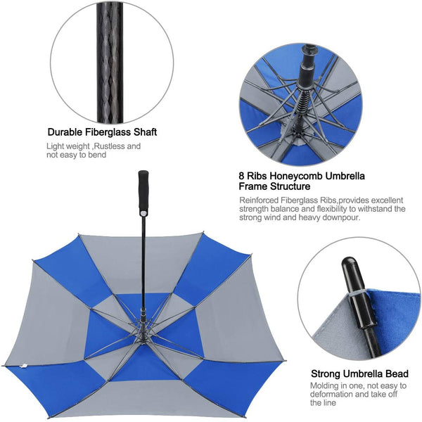 Wholesale Double Canopy Vented Windproof Umbrella Automatic Open Straight Golf Umbrella