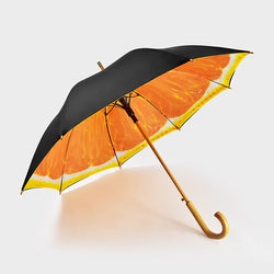 Sturdy wind resistant 23inch custom logo print wood j handle stick straight wooden umbrella