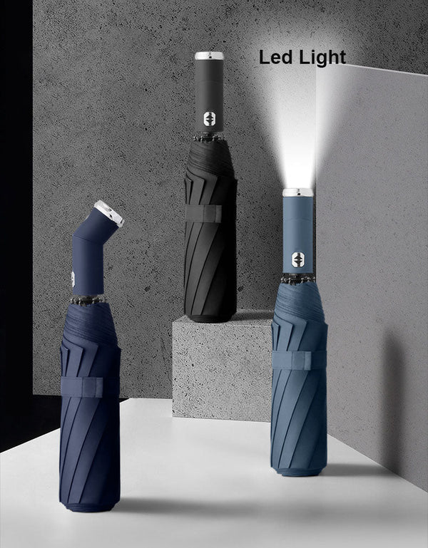 High Quality LED Light Handle Three Folding Umbrellas