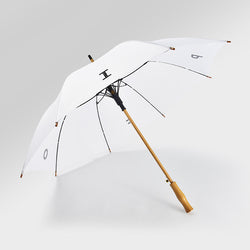 Sturdy wind resistant 23inch custom logo print wood j handle stick straight wooden umbrella