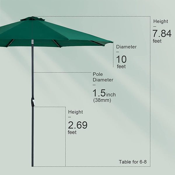10 FT Patio Umbrella Outdoor Table Market for Garden Beach Umbrella With Auto Push Button Tilt