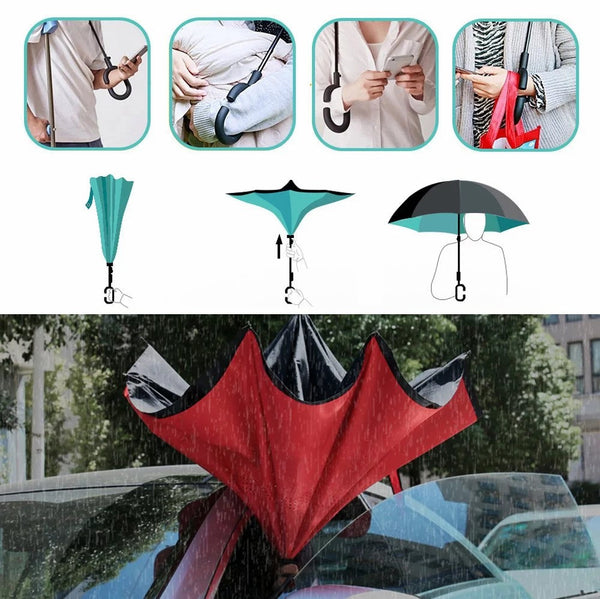 Wholesale Custom C Handle Windproof Reverse Invert Umbrella Double Layer Umbrella