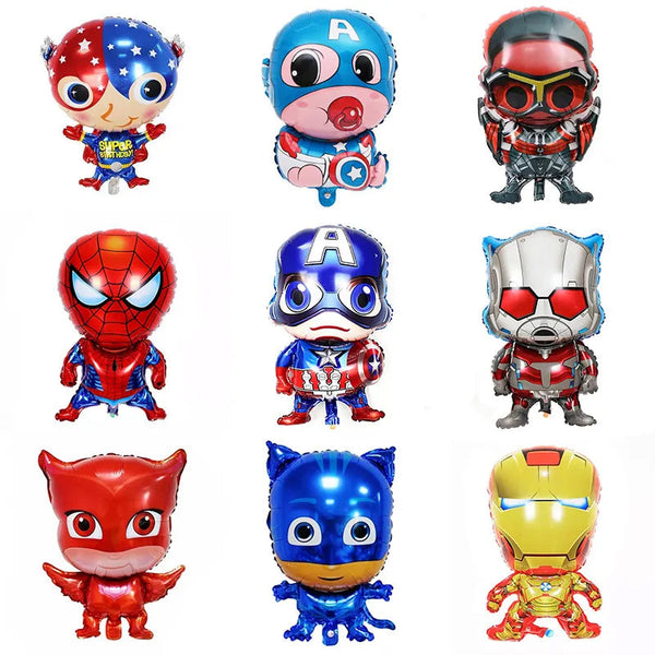 Spider Man Super Hero Foil Balloon Cartoon Character Hand Stick Captain Bat Helium Globos Kids Party Decoration
