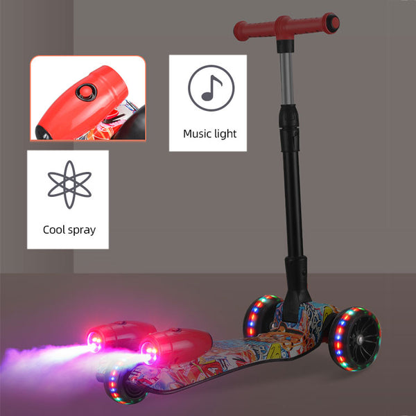 Scooter spray new wholesale 3 wheel Flashing cool Folding children electric kick water spray kids scooter with spray led lights